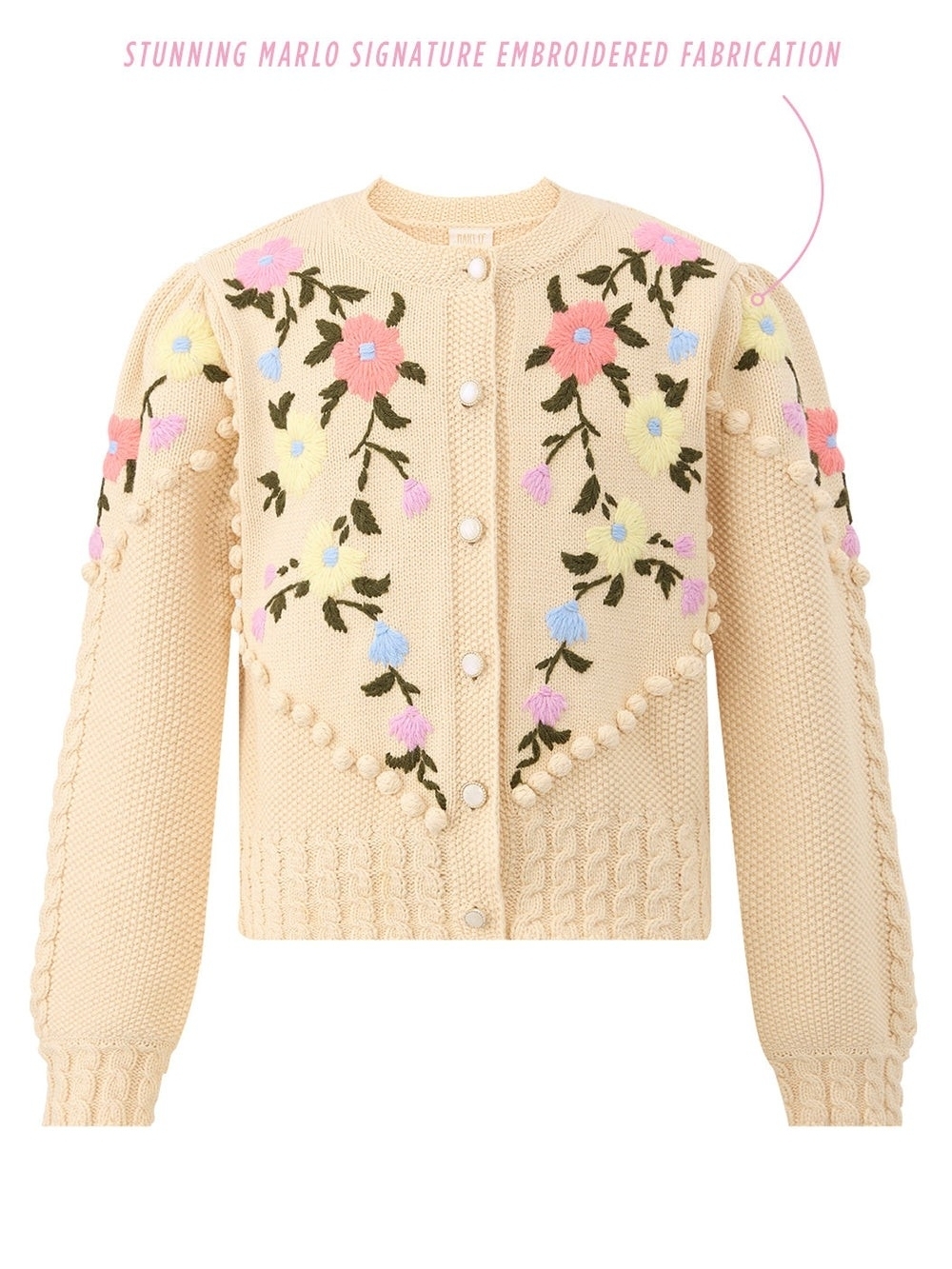 Marlo Embroidered Cream Floral Cardigan with Pearl Buttons